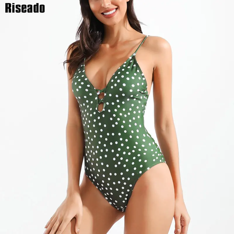 Riseado, купальник в белый горошек, женский, сдельный, сексуальный, купальник для женщин,, с открытой спиной, купальный костюм размера плюс, купальник XXXL