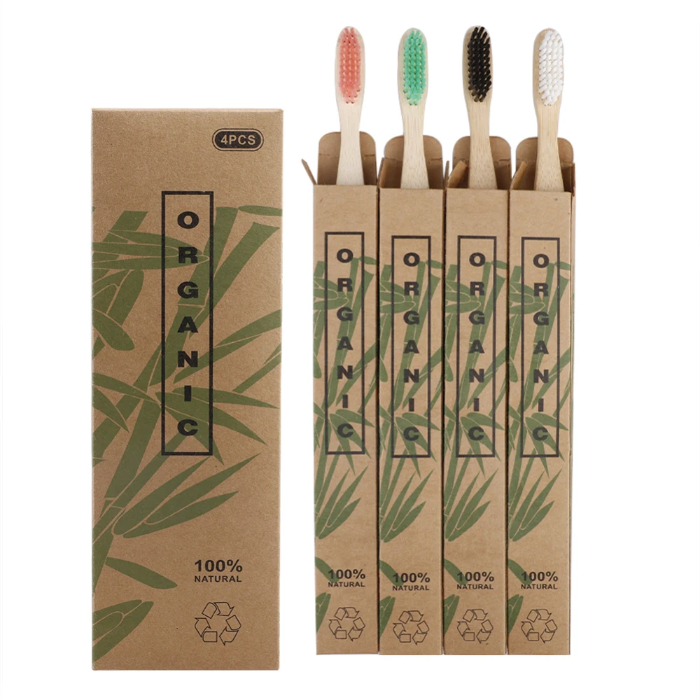

4pcs Eco-friendly Soft Bristles Bamboo Toothbrushes Eco Friendly Oral Care Tooth Brush
