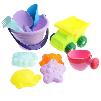 

Beach Toy Set (10 Pcs), Kids Sand Building Kits with Mini Car, Rake, Water Can, Mold Kits and Shovels