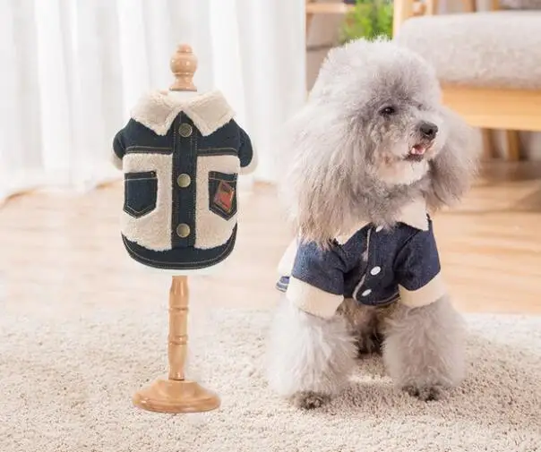 Роскошная Одежда для собак, зимнее пальто, куртка для собак, Bichon Schnauzer, зимний костюм для домашних животных, джинсовый костюм, куртка, 2 цвета, 37 - Цвет: Черный