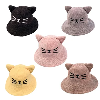 

New Baby Boys Girl Cute Toddler Embroidery Print Bucket Hats Autumn With Ear Design Caps Reversible Sun Headwear 2019