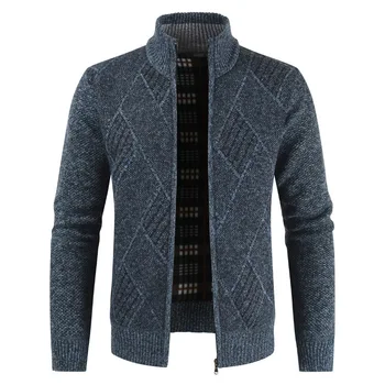 

2019 stripe Sweater Jackets Men Autumn Winter Sweater Coats Male Plus velvet Sweater Jackets Casual Zipper Knitwear Size M-3XL