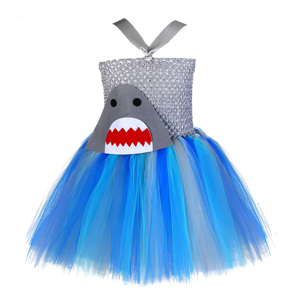 Платье-пачка с рисунком акулы для маленьких детей; милый карнавальный костюм до колена для девочек на день рождения с изображением животных; одежда с юбкой-пачкой и рыбой; одежда для фотографий