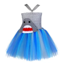 Платье-пачка с рисунком акулы для маленьких детей; милый карнавальный костюм до колена для девочек на день рождения с изображением животных; одежда с юбкой-пачкой и рыбой; одежда для фотографий