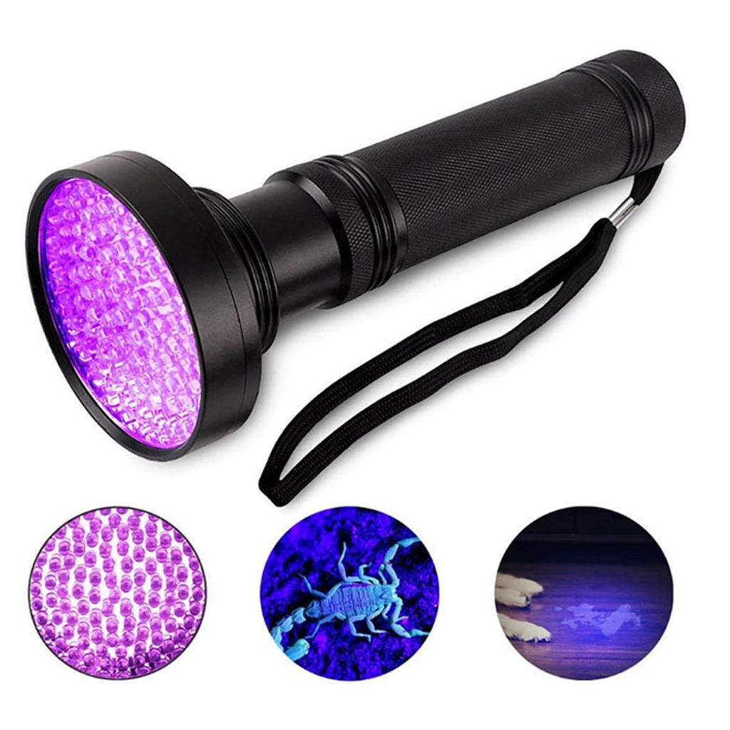 100 LED UV Blacklight Flashlight 395nm Ultraviolet Light Lamp With Goggle