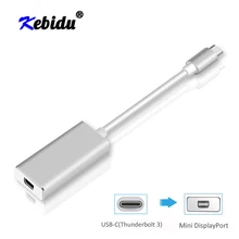Kebidu adaptador 4k usb c para mini dp, 60hz, usb 3.1, type c, com mini display, thunderbolt 3 para mini dp conversor para macbook pro