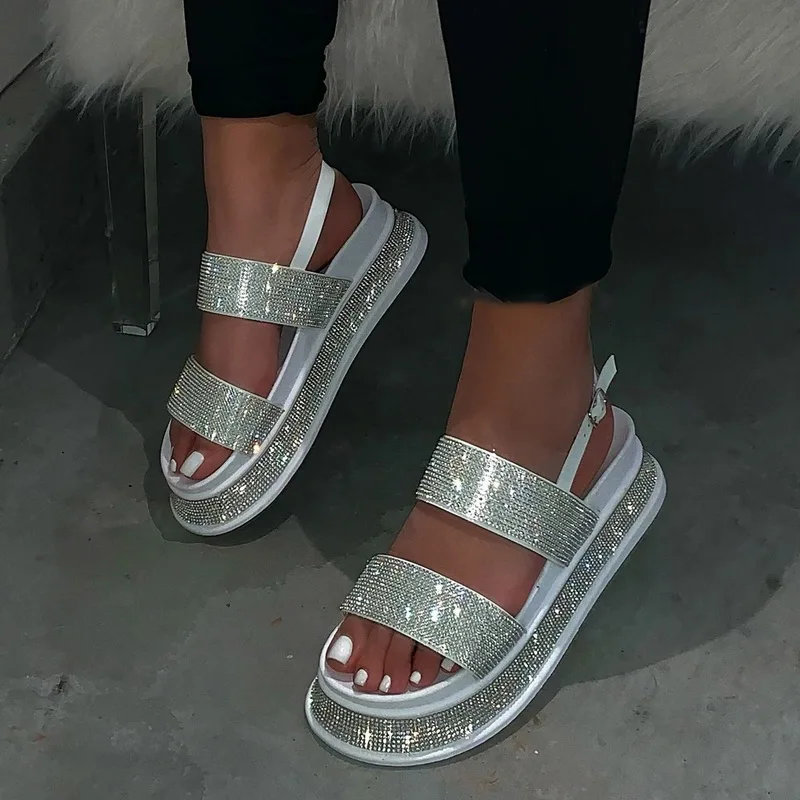 

Summer Beach Bling Bling Crystal Rome Ladies Sandals Rhinestone Platform Mixed Color Cutouts Wedges Women Sandals Shoes Woman