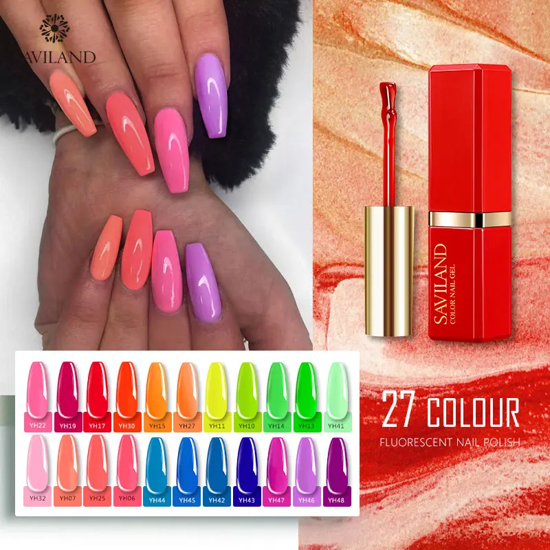 

SAVILAND Lipstick 15ml Neon Fluorescence Glow In dark Gel Nail Polish Primer Top Coat Nail Art Gel Varnishes