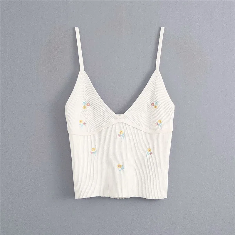 Женская трикотажная белая короткая блузка Za с цветочной вышивкой модные женские