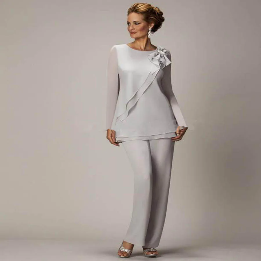 

2016 Mother Of Bride Dresses With Jacket Sheath Scoop Long Sleeves Floor Length Chiffon Brides Wedding Party Gowns Plus Size