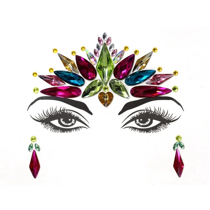 1  Acrylic Resin Drill Diamond Face Jewelry Women Masquerade Party Decor Diy Eyebrow Eye Face Stickers Colorful Crystal Stickers