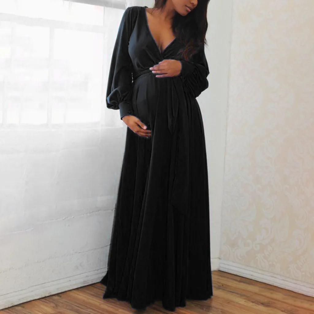 Женское платье для беременных с v-образным вырезом и длинным рукавом, однотонное, с оборками, сексуальное платье для беременных женщин, платья больших размеров P30
