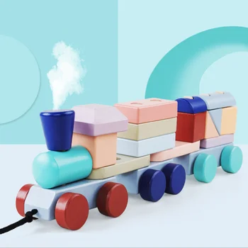 

Wooden Train Building Blocks Educational Kids Baby Wooden Colorful Stacking Train Toddler Block Toys For Children Birthday Gifts