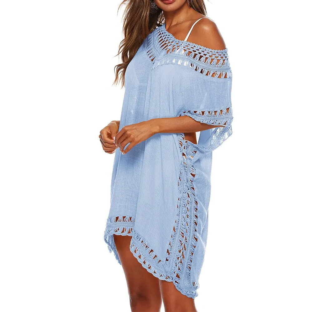 bathing suit and cover up set 2022 Sexy Women Loose Beach Dress Tunic Solid Bikini Cover UP Swimsuit Beachwear Swimwear Hollow Out Beach Dress Robe De Plage bathing suit dress cover ups