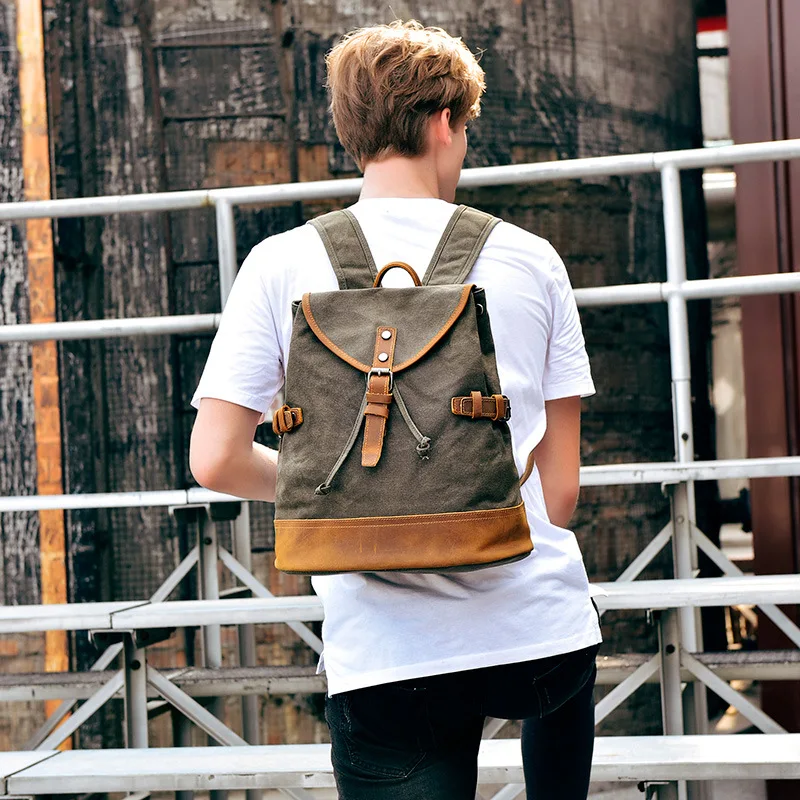 Men's backpack rucksack retro crazy horse leather men's travel canvas bag men's waterproof backpack