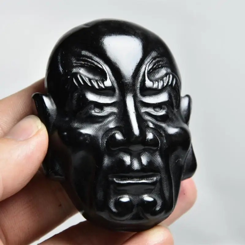 Tibet Hongshan Culture Natural Meteorite Iron Stone Carved Eighteen Arhats Head Statue Buddha