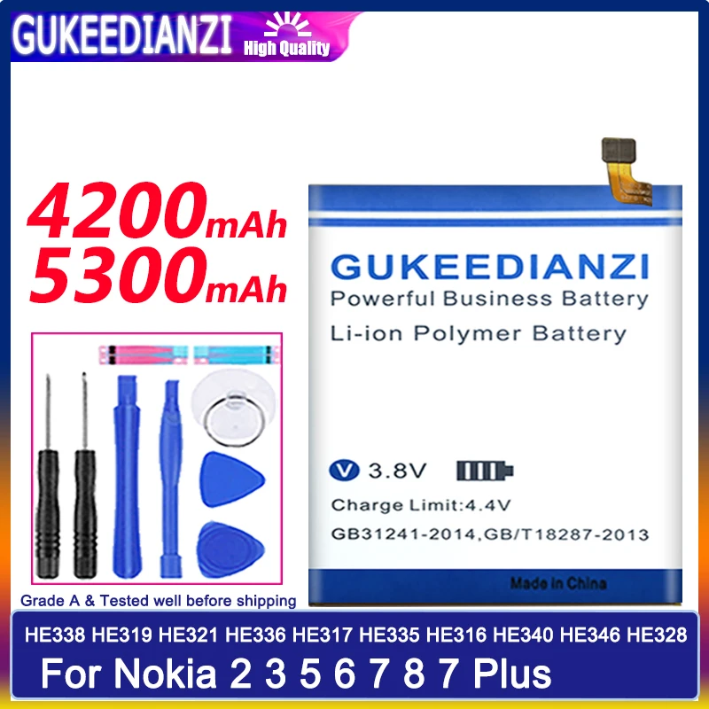 GUKEEDIANZI High Capacity Battery For Nokia 2 3 5 6 8 7 Plus HE338 HE319 HE321 HE336 HE317 HE335 HE316 HE340 HE346 HE328 | Мобильные
