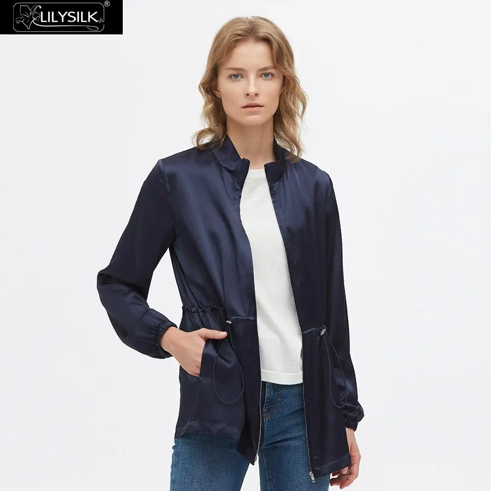 Navy Blue LilySilk куртка повседневная шелковая Женская Новая - Цвет: Navy Blue