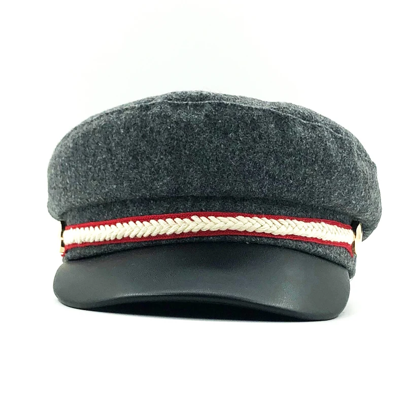 Women Wool Felt Hats Winter Cap Elegant Golden Chain Visor Style Newsboy Cap Cabbie Beret Hat for Ladies Girls 3 Colors