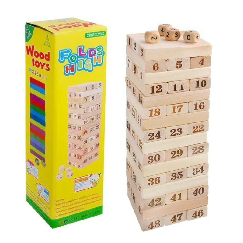 

With Numbers Bricks Pro 48 PCs Hot Stamping Wooden Chouchoule Stack-up ji mu zhuo Tour Tabletop Game Educational Toy