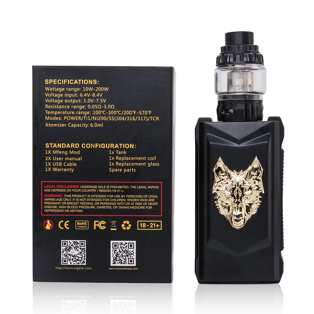 Оригинальный SnowWolf Mfeng 200 Вт TC Набор для вейпа с баком 6 мл атомайзер комплект