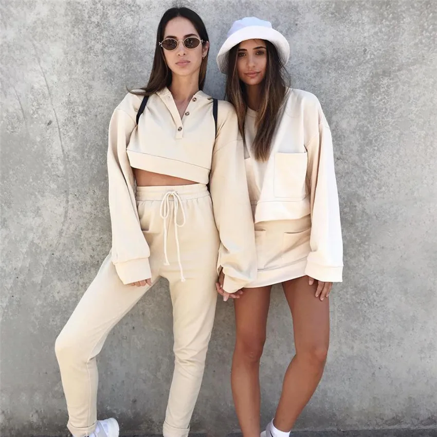 

Autumn Fleece Hoodies Sport Tracksuit Sweat Suits Women Outfits 2019 Two Piece Set Workout Running Clothes