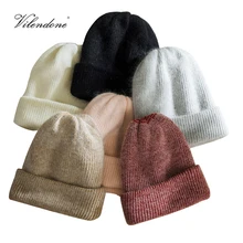 Женские шапки из кроличьей шерсти, зимние шапки для женщин, Теплые повседневные осенние вязаные шапки-бини, шапка, осенняя женская шапка, мягкий шерстяной берет