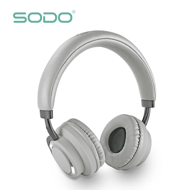 Bluetooth наушники на ухо SODO беспроводные наушники Bluetooth 5,0 Hi-Fi стерео гарнитура с микрофоном Поддержка TF карты fm-радио - Цвет: Серый
