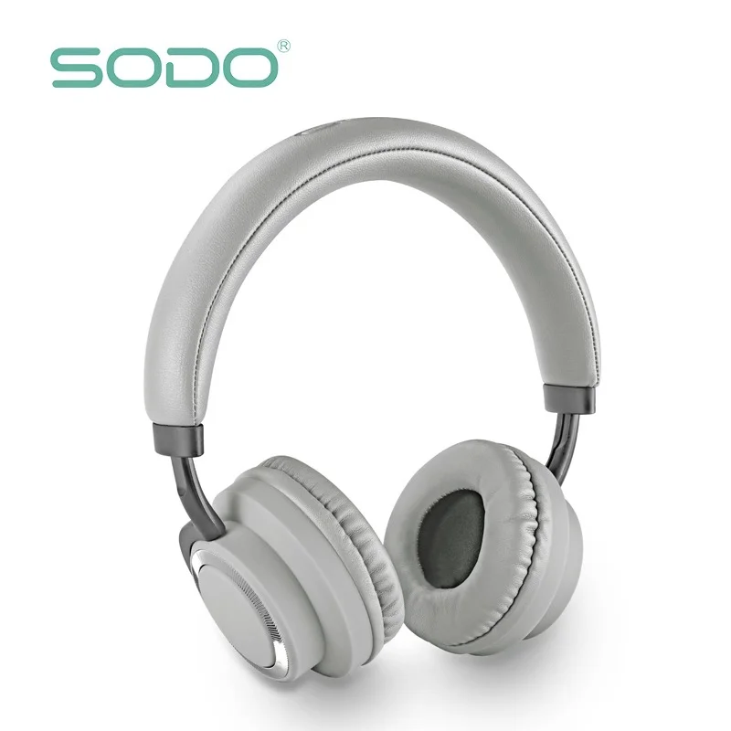 Серый Bluetooth наушники на ухо SODO беспроводные наушники Bluetooth 5,0 Hi-Fi стерео гарнитура с микрофоном Поддержка TF карты fm-радио - Цвет: Серый