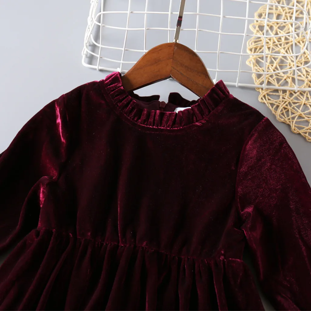 Vestidos sukienki/модное платье для девочек; коллекция года; Сезон Зима; однотонное теплое платье принцессы с рюшами для маленьких девочек; официальная одежда