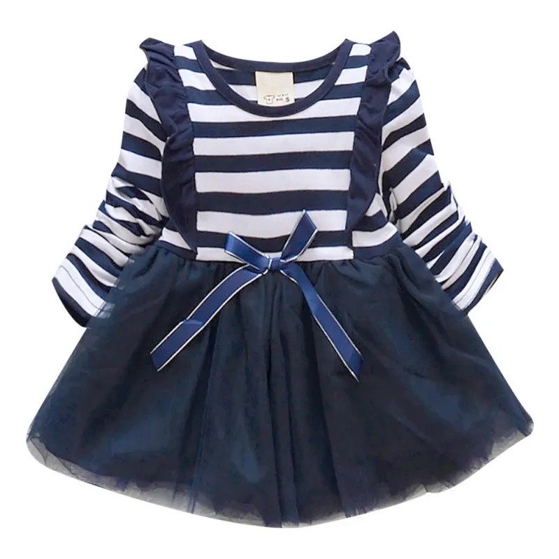 

Baby Girls Clothes Cute Stripes Mesh Stitching Bottoming Temperament Long Sleeve Sweet Princess Dress 0-3Y Newborn Baby Clothes