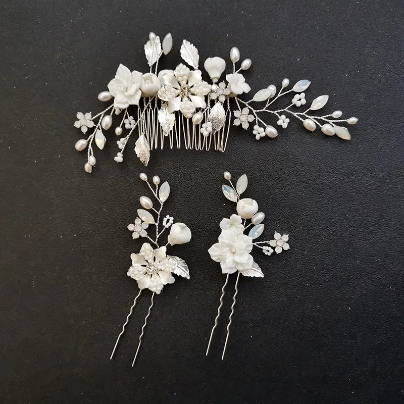 Mariage Bridal Cheveux Pins Peigne Fleur Clips Accessoires Perles Cristal 