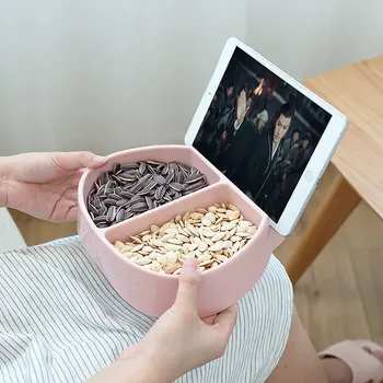 

Creative Multi-Style Shape Lazy Snack Bowl Fruit Plate Plastic Double Layers Snack Storage Box Bowl With Phone Holder For TV