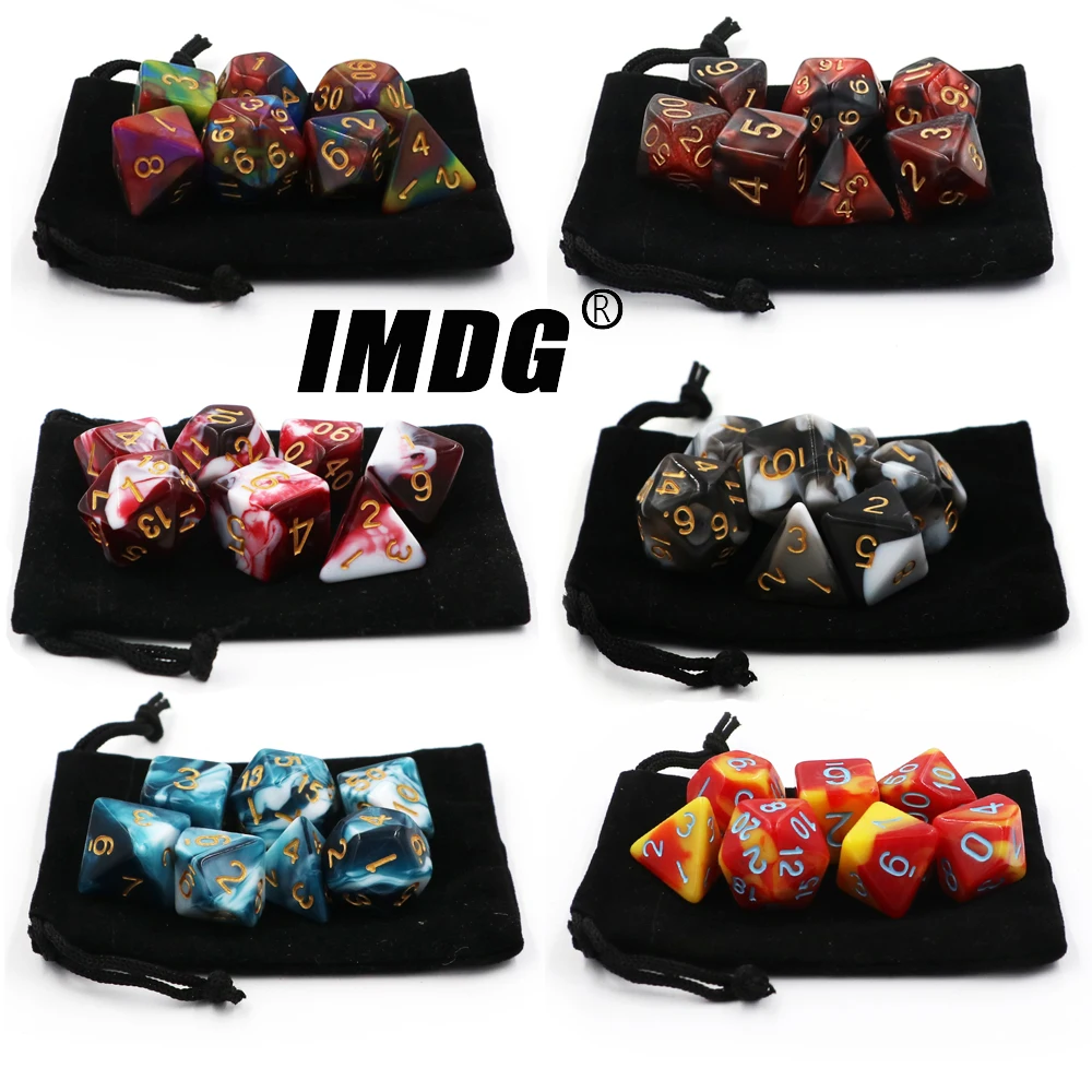 IMDG 7pcs/set Polyhedron RPG Game Dice Acrylic Dice DND Color Mixing Digital Game Dice with Bag 3 line white plastic oval artist paint palette tray with thumb hole for acrylic oil watercolor painting holding and mixing color