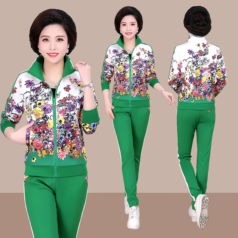 

Plus Size Spring Women Sportswear Tracksuit Printed Jackekt Sweatshirt+pant Running Jogger Fitness Workout Set Sport Suit 6XL