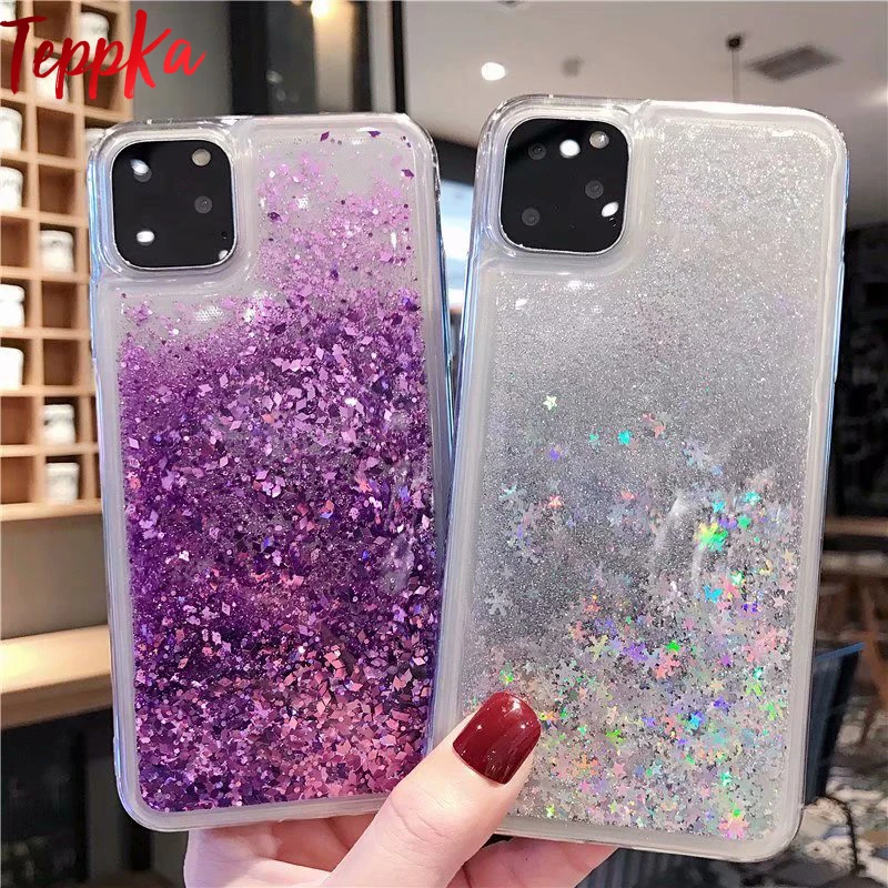 Для iPhone 11 pro max чехол для телефона Блестящий жидкий песок зыбучий звезда Мягкая