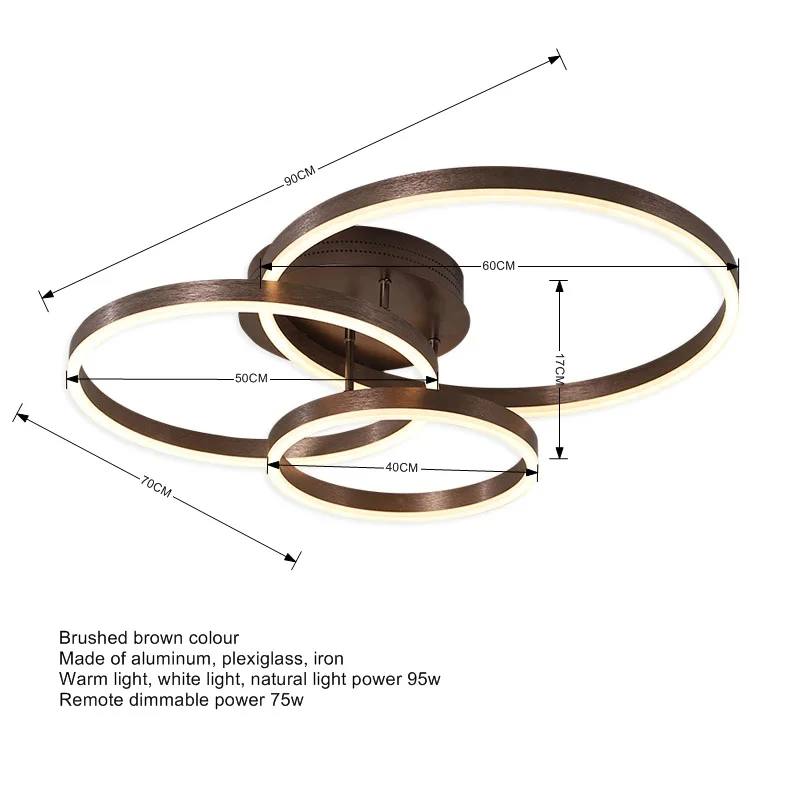 LOFAHS современная люстра освещение золотое/коричневое кольцо Блеск Светодиодная лампа для гостиной спальни Светодиодная потолочная люстра освещение - Цвет абажура: 6105-90x70cm