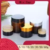 1pcs 5g/10g/15g/20g/30g/50g/60g Amber Glass Refillable Bottles Travel Face Cream Lotion Cosmetic Container Empty Makeup Jar Pot 1