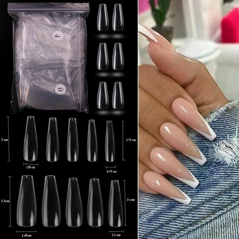 100 500 Piece Long Ballerina Coffin Shape Half Cover False Nail Acrylic Nail Art Tips False Nails Aliexpress