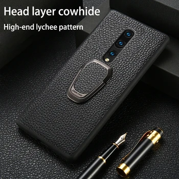 

Phone Case For Oneplus 7T Pro 7 8 Pro 6 6T Cowhide Litchi Texture With Bracket Genuine Leather Anti-fall full protection Cover