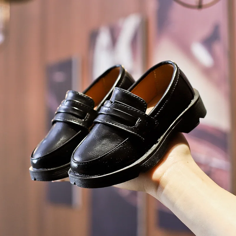 Boys Girls Leather Shoes Kids Wedding Show School Dress Flats Shoes Light Classic Children Performance Loafer Moccasins D428