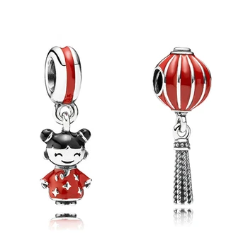 

Baofu New 925 Sterling Silver Pendant New Year Festive Girl Lantern Charm Suitable For Original Necklace Bracelet DIY Jewelry