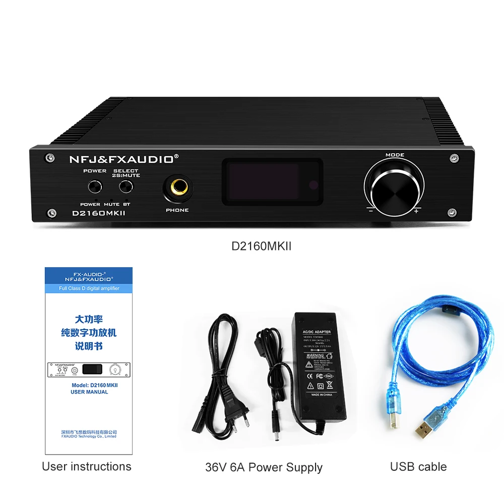 2021 FX-Audio D2160/D2160MKII TAS5548+TAS5614 Bluetooth 5.0 Full Digital Power Amplifier 150W*2 USB 24Bit/192KHz Remote Control 