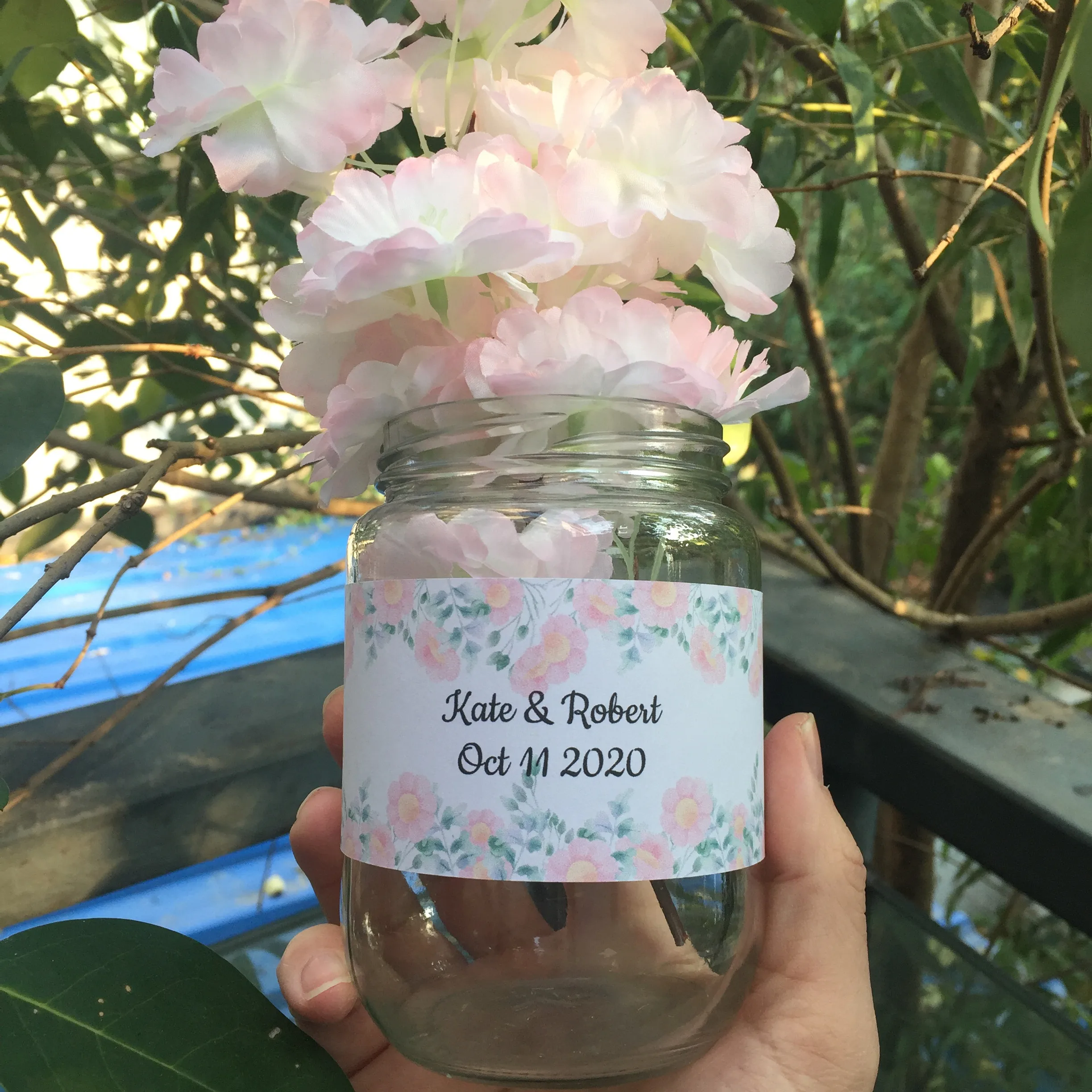 

24 Pieces Custom Name and Date Wedding Water Bottle Stickers Personalized Bottle Wraps (Bottle is not included)