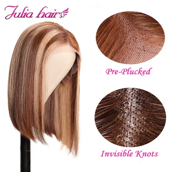 

Peruvian Straight Bob Lace Front Wig Ombre Hightlight 13×4 Glueless Lace Front Human Hair Wig Green Pink Yellow Short Bob Wigs