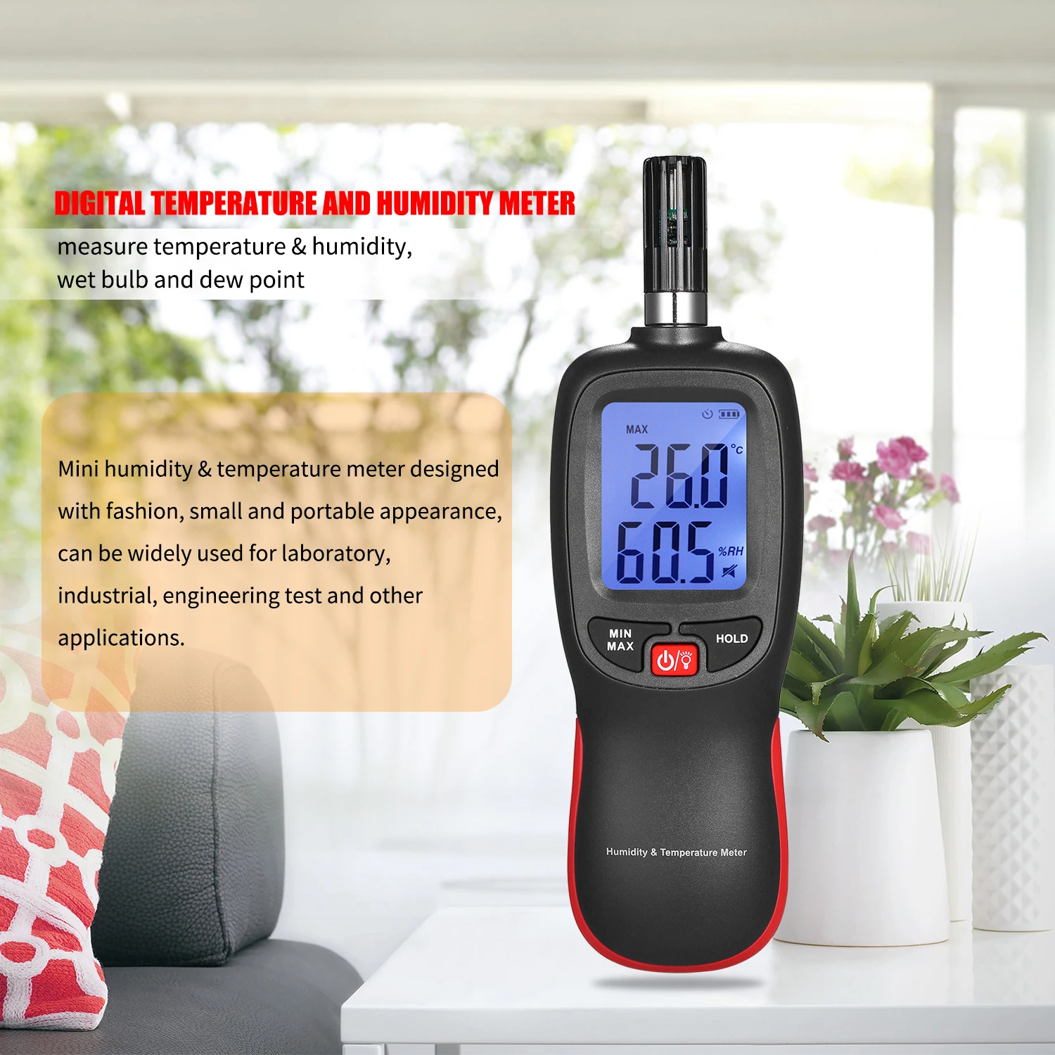 LCD Digital Mini Thermometer Hygrometer Psychrometer Wet Bulb Dew Point Temperature Detector With Max/Min/Data Hold Mode