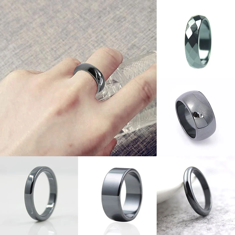 Anillos de hematita de alta calidad, no magnéticos, 6mm, para mujeres y hombres, joyería fiesta, anillo negro de corte suave, Anillos regalo para amigos|Anillos| AliExpress