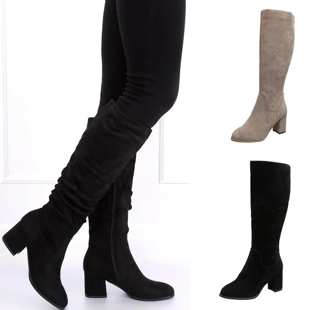 Winter Knee High Boots Women Warm Faux Suede Zipper Boots High Heels Shoes Slim Thigh High Boots Shoes Botas Mujer Bootles D25