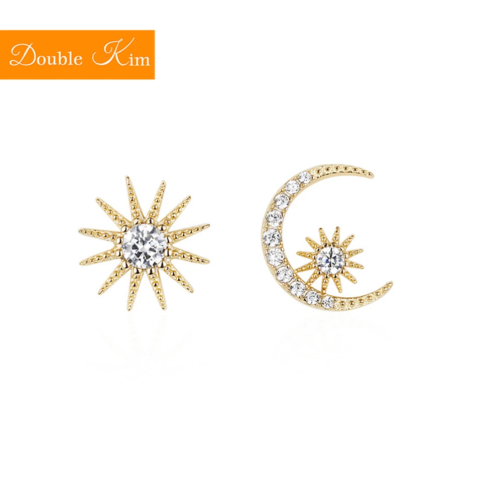Солнцезащитные лунные серьги-гвоздики, титановая инкрустация из нержавеющей стали, циркониевые асимметричные серьги золотого цвета, трендовые Модные женские ювелирные изделия, подарок