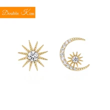 Солнцезащитные лунные серьги-гвоздики, титановая инкрустация из нержавеющей стали, циркониевые асимметричные серьги золотого цвета, трендовые Модные женские ювелирные изделия, подарок